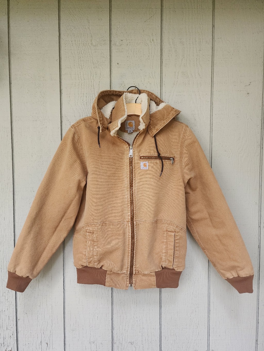 Carhartt Weathered Wildwood Sherpa Lined Hooded Jacket Sz Medium Brown